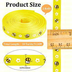 Rubans gros-grain imprimés abeilles en polyester&nbsp;SRIB-WH20020-018F