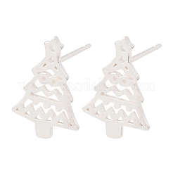 925 Ohrstecker aus Sterlingsilber mit hohlem Weihnachtsbaum&nbsp;EJEW-F397-01S