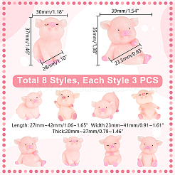 24 Stück 8 Stile Harz Schwein Figuren Ornamente&nbsp;DJEW-GA0001-55