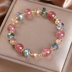 Braccialetti elasticizzati da donna in lega di vetro con perline rotonde a rondella.&nbsp;WG9FDAD-01