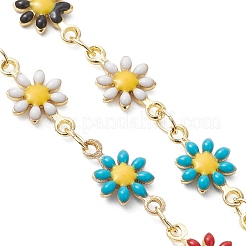 Messing Emaille Gänseblümchen Blume Gliederkette Armband machen&nbsp;AJEW-JB01438-02