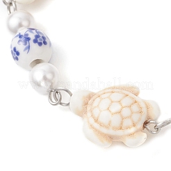 Bracelets en perles rondes de porcelaine bleue et blanche et turquoise synthétique teintée&nbsp;BJEW-JB13455