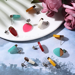 12 par de 6 colores de resina y fornitura de pendientes de madera de nogal&nbsp;MAK-CJ0001-08