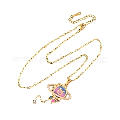 304 Edelstahl Hot Pearl Emaille Konstellation Planet Anhänger Halsketten&nbsp;NJEW-D310-01C-G