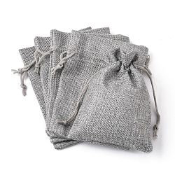 Polyester Imitation Burlap Packing Pouches Drawstring Bags, for Christmas, Wedding Party and DIY Craft Packing, Gray, 14x10cm