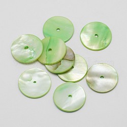 Perle di conchiglie naturali tinte, Disco / rotondo piatta, perline Heishi, verde chiaro, 20x2mm, Foro: 2 mm