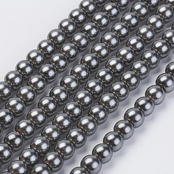 Hebras de perlas de vidrio ecológicas, Grado A, redondo, teñido, cordón de algodón rosca, gris, 8mm, agujero: 1.2~1.5 mm, aproximamente 52 pcs / cadena, 15.7 pulgada