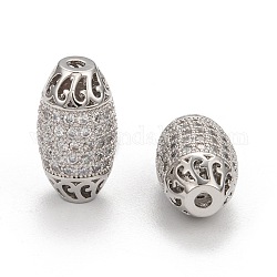Perles de cubes zircone en laiton , ovale, platine, 16x9mm, Trou: 1mm