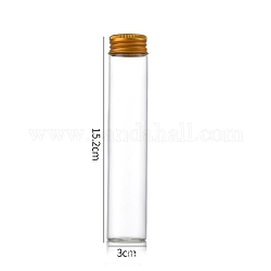 Clear Glass Bottles Bead Containers, Screw Top Bead Storage Tubes with Aluminum Cap, Column, Golden, 3x15cm, Capacity: 90ml(3.04fl. oz)