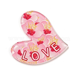 Pendenti acrilici di san valentino, cuore, perla rosa, 42x41.5x2.5mm, Foro: 1.6 mm