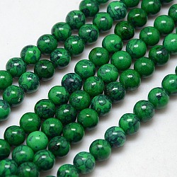 Synthetischen fossilen Perlen Stränge, gefärbt und erhitzt, Runde, dunkelgrün, 6 mm, Bohrung: 1 mm, ca. 62 Stk. / Strang, 15.7 Zoll
