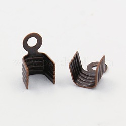 Brass Folding Crimp Ends, Fold Over Crimp Cord Ends, Lead Free & Nickel Free, Red Copper, Size: about 4mm wide, 7mm long, hole: 1mm