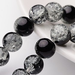 Cuentas de vidrio crujido hebras, redondo, negro, 10mm, agujero: 1.3~1.6 mm, aproximamente 80 pcs / cadena, 31.4 pulgada