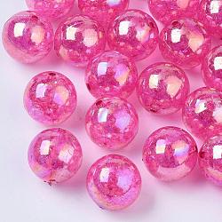 Couleur ab crépitement transparente acrylique perles rondes, rose foncé, 20mm, Trou: 2.5mm, environ 108 pcs/500 g
