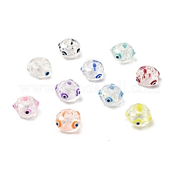 Transparentem Glas European Beads, Großloch perlen, mit Emaille, facettiert, Unterlegscheibe mit bösem Blickmuster, Mischfarbe, 14x8 mm, Bohrung: 6 mm