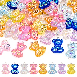 48Pcs 8 Colors Electroplated Resin Pendants, Bear Charms, with Platinum Plated Iron Loops, Mixed Color, 25~26x18x8~9mm, Hole: 2mm, 6pcs/color
