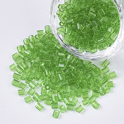 6/0 de dos abalorios de la semilla de cristal tallado, hexágono, colores transparentes, verde lima, 3.5~5x3.5~4mm, agujero: 1 mm, aproximamente 4500 unidades / bolsa