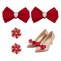 Nbeads 4 pièce 2 styles de pince à chaussures avec nœud rouge, Clip de chaussure en forme de fleur en strass, boucle de chaussures détachable, breloque de chaussure de mariée pour bal de promo, décoration de chaussures, accessoires de boucle