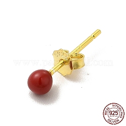 Orecchini a bottone con pallina tonda smaltata, d'oro 925 gioielli in argento sterling per le donne, rosso, 14.5x3mm, ago :0.8mm