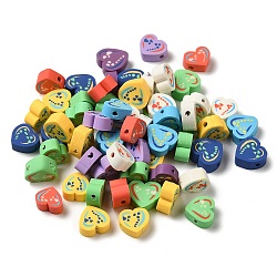 Perles en pâte polymère manuel, cœur, couleur mixte, 10.5x10x4.5mm, Trou: 1.8mm