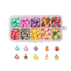 200Pcs 10 Style Handmade Polymer Clay Pendants, with Iron Findings, Imitation Food, Platinum, Mixed Color, 20pcs/style