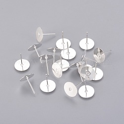 Ear Stud Components, Lead Free and Cadmium Free, Brass Head and Stainless Steel Pin, Silver Color Plated, Tray: 10mm, Pin: 10mm