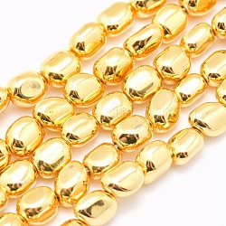 Electroplate Non-magnetic Synthetic Hematite Beads Strands, Grade AA, Long-Lasting Plated, Nuggets, Golden Plated, 7x4~6.5mm, Hole: 1mm, about 57pcs/strand, 15.7 inch(40cm)