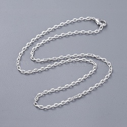 Collane sottili a catena in ottone, con chiusure moschettone, colore argento placcato, 16 pollice, 2mm
