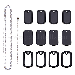 Superfindings 16 kit de pendentifs vierges pour plaque d'identité avec plaque d'identité en silicone noir, silencieux, bouclier d'estampage, forme 2 longueurs, 304 chaînes à billes en acier inoxydable