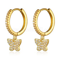 Orecchini a cerchio pendenti con farfalla in zirconi chiari, gioielli in ottone per le donne, oro, 17.88mm
