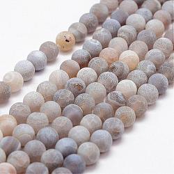 Frosted Natural Weathered Agate Beads Strands, Round, Dyed & Heated, Light Grey, 8mm, Hole: 1mm, about 48pcs/strand, 15.2 inch