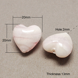 Manuell Murano Glas Perlen, perlig, Herz, rosa, 20x20x13 mm, Bohrung: 2 mm