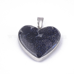 Synthetic Blue Goldstone Pendants, with Glass and 304 Stainless Steel Findings, Heart, Stainless Steel Color, 19x21x6mm, Hole: 3x5.5mm