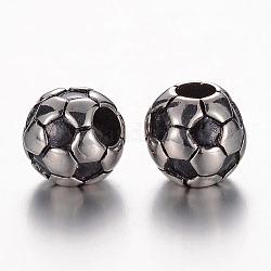 Abalorios europeos de 304 acero inoxidable, Balón de fútbol, color acero inoxidable, 12.5x12mm, agujero: 5 mm