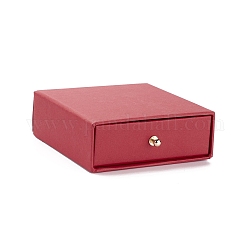 Caja de juego de joyería de cajón de papel cuadrado, con remache de latón, para pendiente, embalaje de regalos de anillos y collares, piel roja, 10x10x3~3.2 cm
