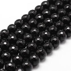 Natural Black Onyx Beads Strands, Grade A, Faceted, Round, 6mm, Hole: 1mm, about 61pcs/strand, 14.9 inch~15.1 inch
