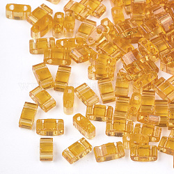 2 agujero abalorios de la semilla de cristal, colores transparentes, Rectángulo, naranja, 4.5~5.5x2x2~2.5mm, agujero: 0.5~0.8 mm
