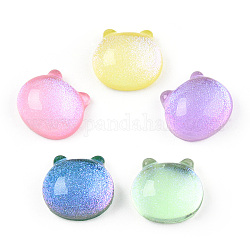 Transparent Epoxy Resin Cabochons, with Glitter Powder, Cat Head Shape, Mixed Color, 14.5x15.5x7.5mm
