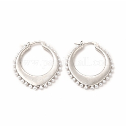 Oval Rack Plating Brass Hoop Earrings for Women, with Plastic Imitation Pearl, Long-Lasting Plated, Lead Free & Cadmium Free, Platinum, 29.5x27x2mm, Pin: 0.8mm
