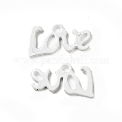 Spray Painted 201 Stainless Steel Charms, Word Love Charm, White, 12x6.5x1mm, Hole: 1.4mm