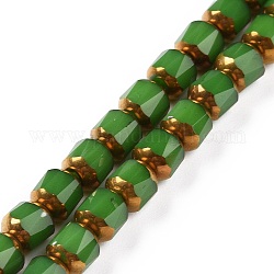 Electroplated Glass Imitation Jade Beads Strands, Faceted, Half Golden Plated, Round, Green, 5.5mm, Hole: 1.2mm, about 70pcs/strand, 14.96''(38cm)