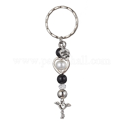 Porte-clés breloques en alliage, avec perles acryliques et anneau fendu en fer, platine, 8.4 cm