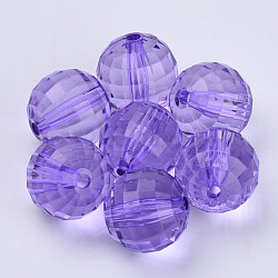 Perles en acrylique transparente, facette, ronde, bleu violet, 21.5x21mm, Trou: 3.5mm, environ 80 pcs/500 g