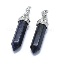 Synthetic Blue Goldstone Pointed Pendants, with Alloy Findings, Bullet, Platinum, 61x14.5x12.5mm, Hole: 3.5x
7.5mm