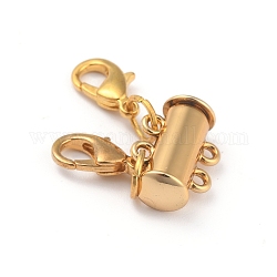 Литые магнитный замок слайд застежками, застежки для ожерелья, с карабин-лобстерами , 2 нитей, 4-луночное, трубка, золотые, 25x15 мм, отверстие : 1.5 мм