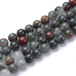 Naturali africane perline Bloodstone fili, tondo, perle di pietra eliotropio, 8~9mm, Foro: 1 mm, circa 46pcs/filo, 15.3 pollice