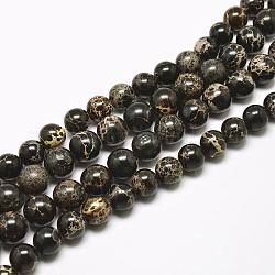 Natural Imperial Jasper Beads Strands, Round, Dyed, Black, 8mm, Hole: 1mm, about 48pcs/strand, 15.7 inch