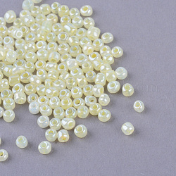 6/0 Perlas de semillas de vidrio, Ceilán, redondo, agujero redondo, amarillo vara de oro claro, 6/0, 4mm, agujero: 1.5 mm, aproximamente 500 unidades / 50 g, 50 g / bolsa, 18 bolsas/2 libras