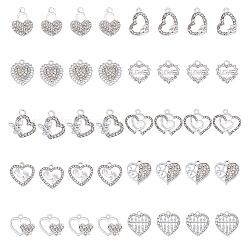 Superfindings fai da te kit per la creazione di gioielli di San Valentino, inclusi pendenti in strass di cristallo in lega di stile 40 pz 10 e collegamenti dei componenti del lampadario, parola amore & impronta & pallottoliere & farfalla & cuore, platino, 14~20x14.5~20x2.5~4mm, Foro: 1.2~2.7 mm, 4pcs / style
