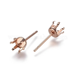 304 Stainless Steel Stud Earring Findings, Prong Earring Settings, Rose Gold, Tray: 4mm, 15.5mm, Pin: 0.7mm
